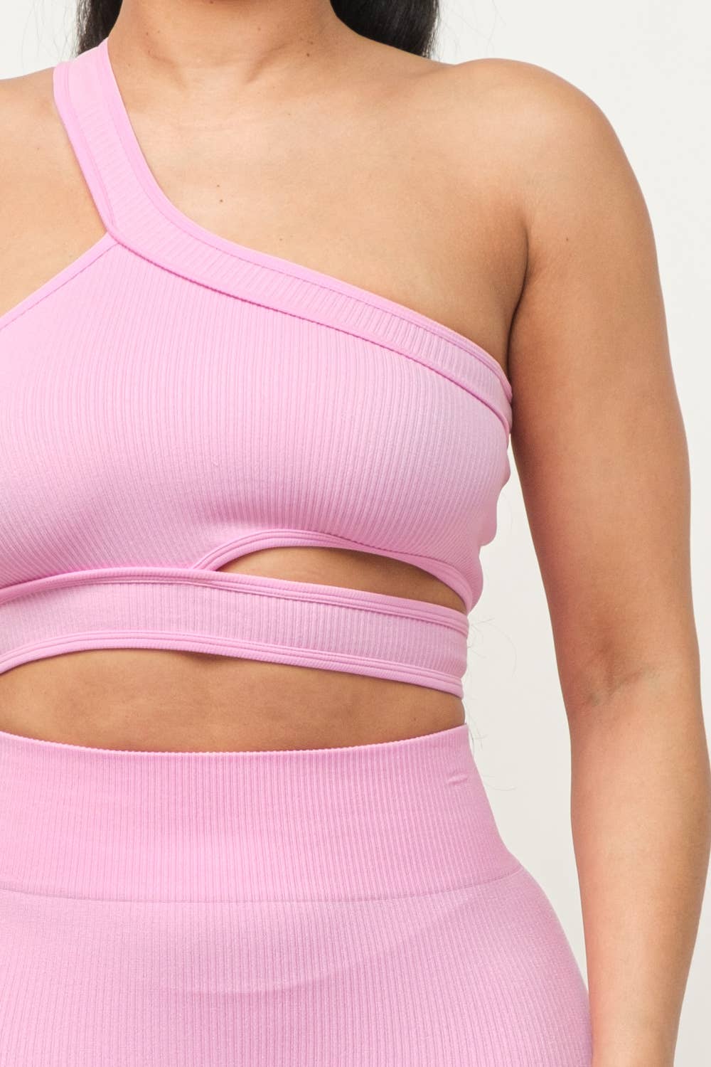Cut Out One Shoulder Strap Top And Shorts Set: Pink / 3-3 (S/M-L/XL)