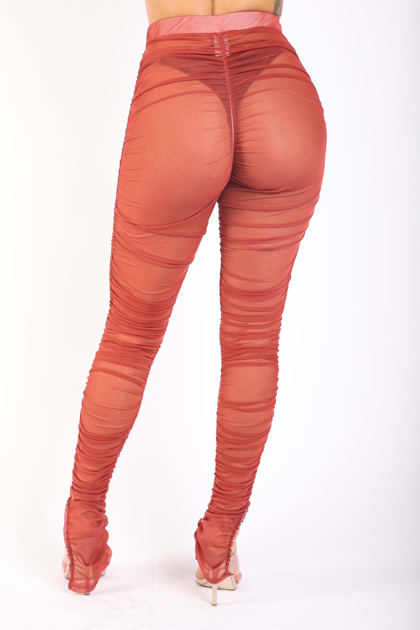 Ruched mesh leggings: TERRA COTTA