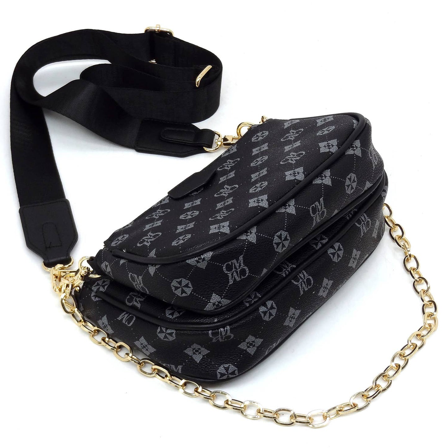 CM748 Monogram 2-in-1 Crossbody Bag: Grey/Black