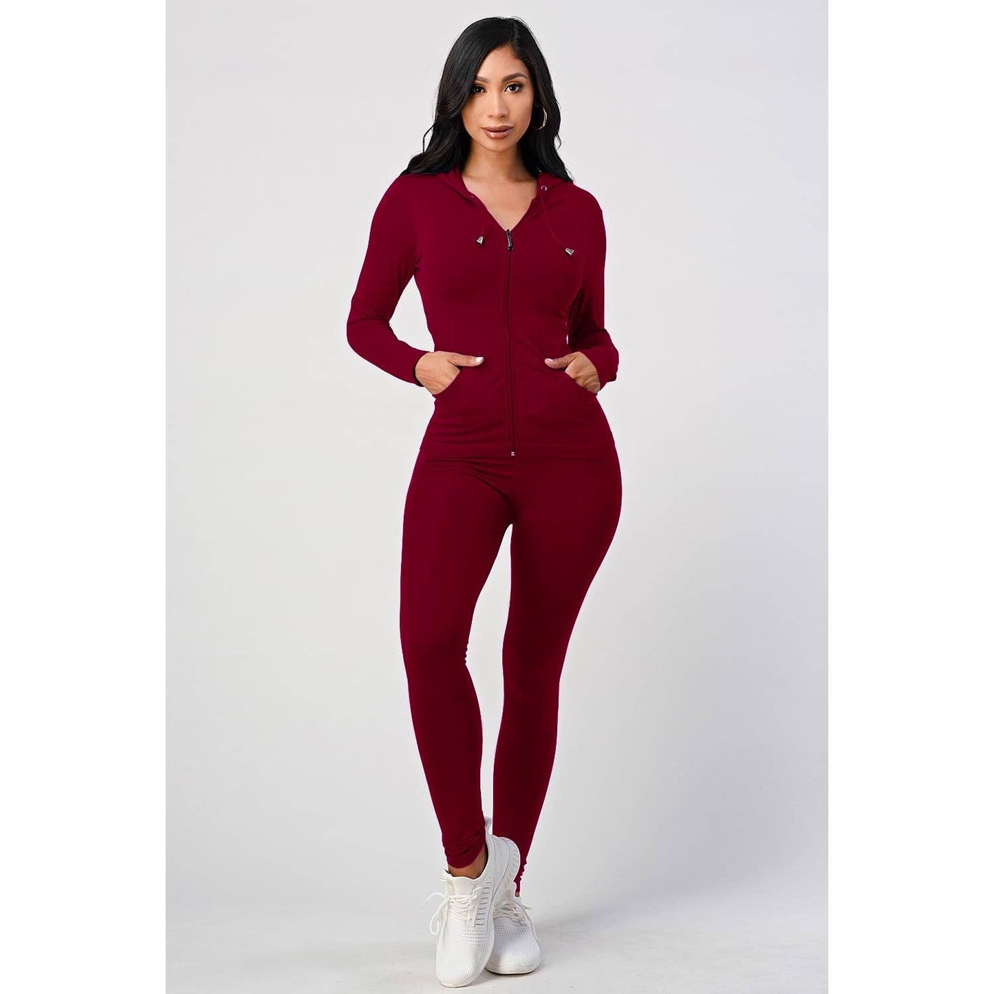 BURGUNDY HOODIE JACKET AND LEGGINGS SET