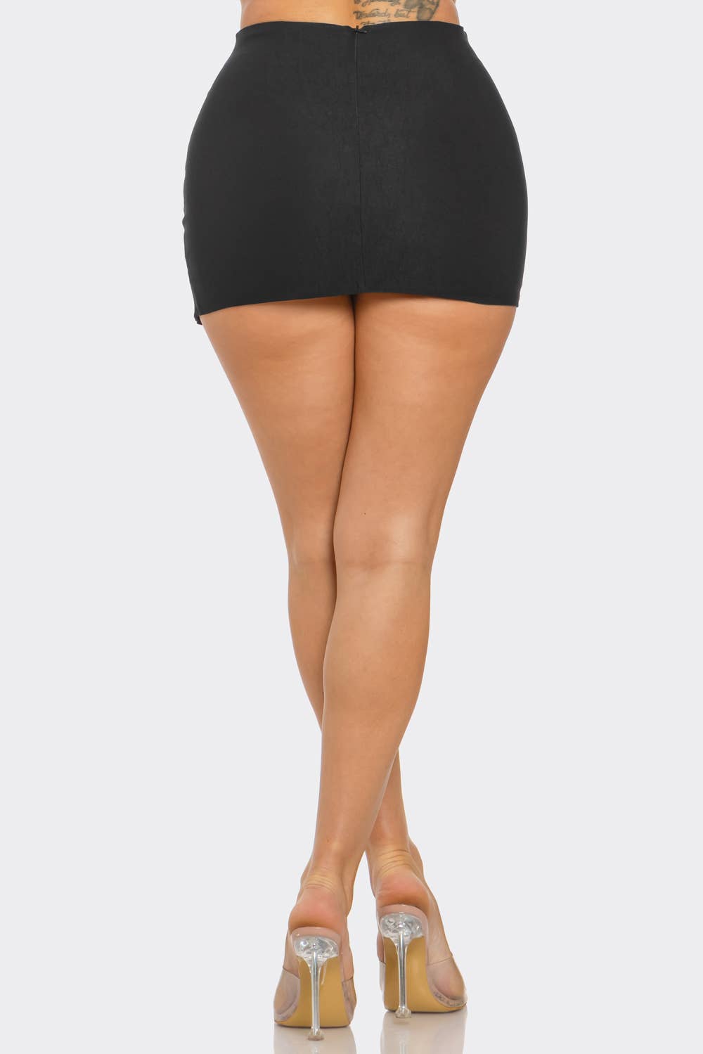 Open Side Shirring Detail Folded Waist Mini Skirt : Black