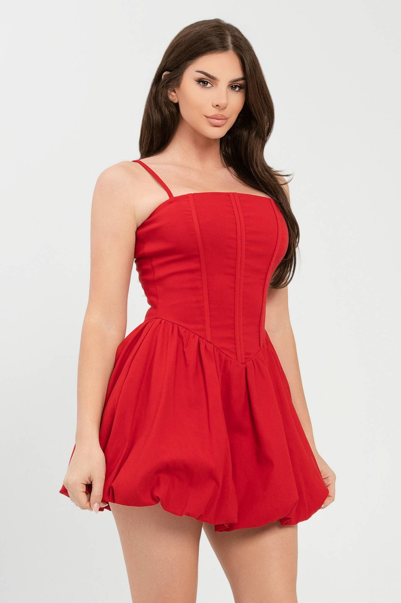 Corset Style Pleated Bubble Mini Dress: White / 2-2-2 (S-M-L)