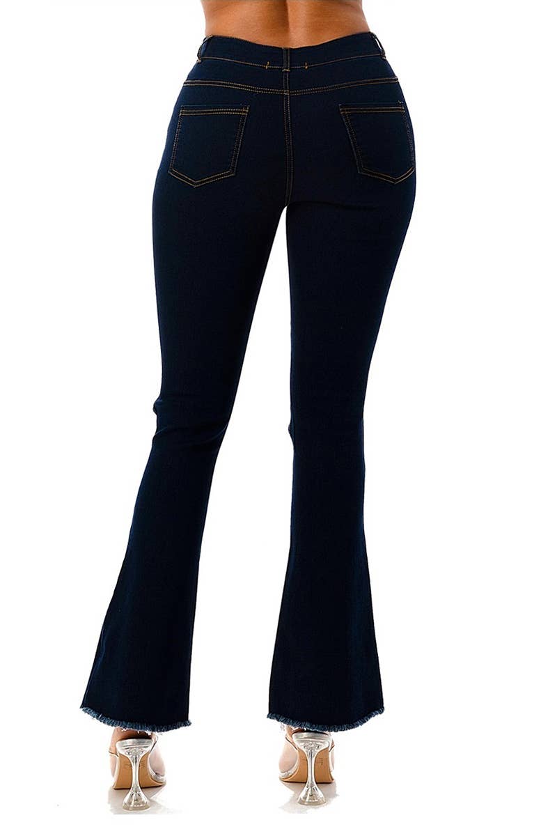 Slashed boot cut denim jeans