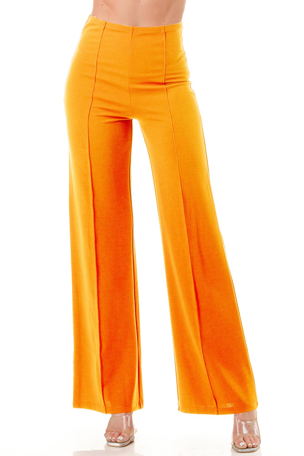 Solid orang formal dressy pants with seam front slim looking