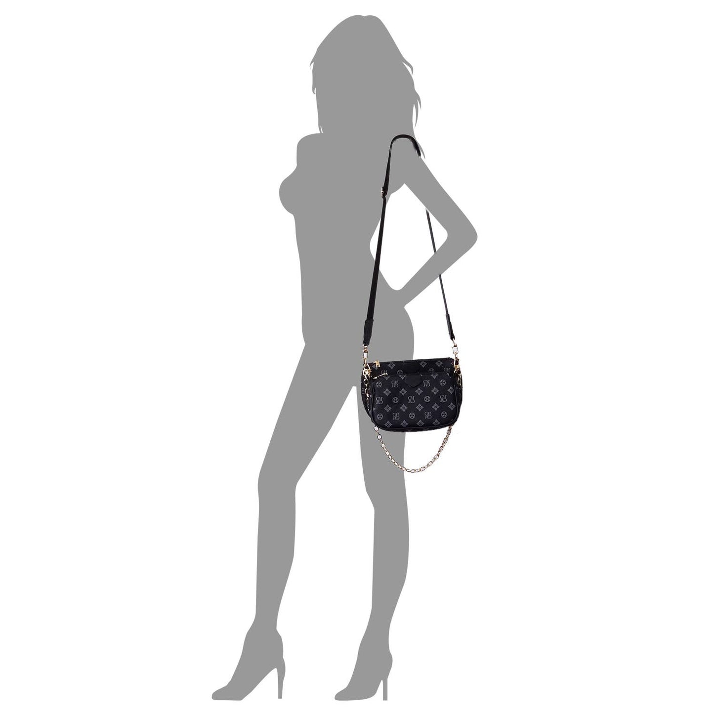 CM748 Monogram 2-in-1 Crossbody Bag: Grey/Black