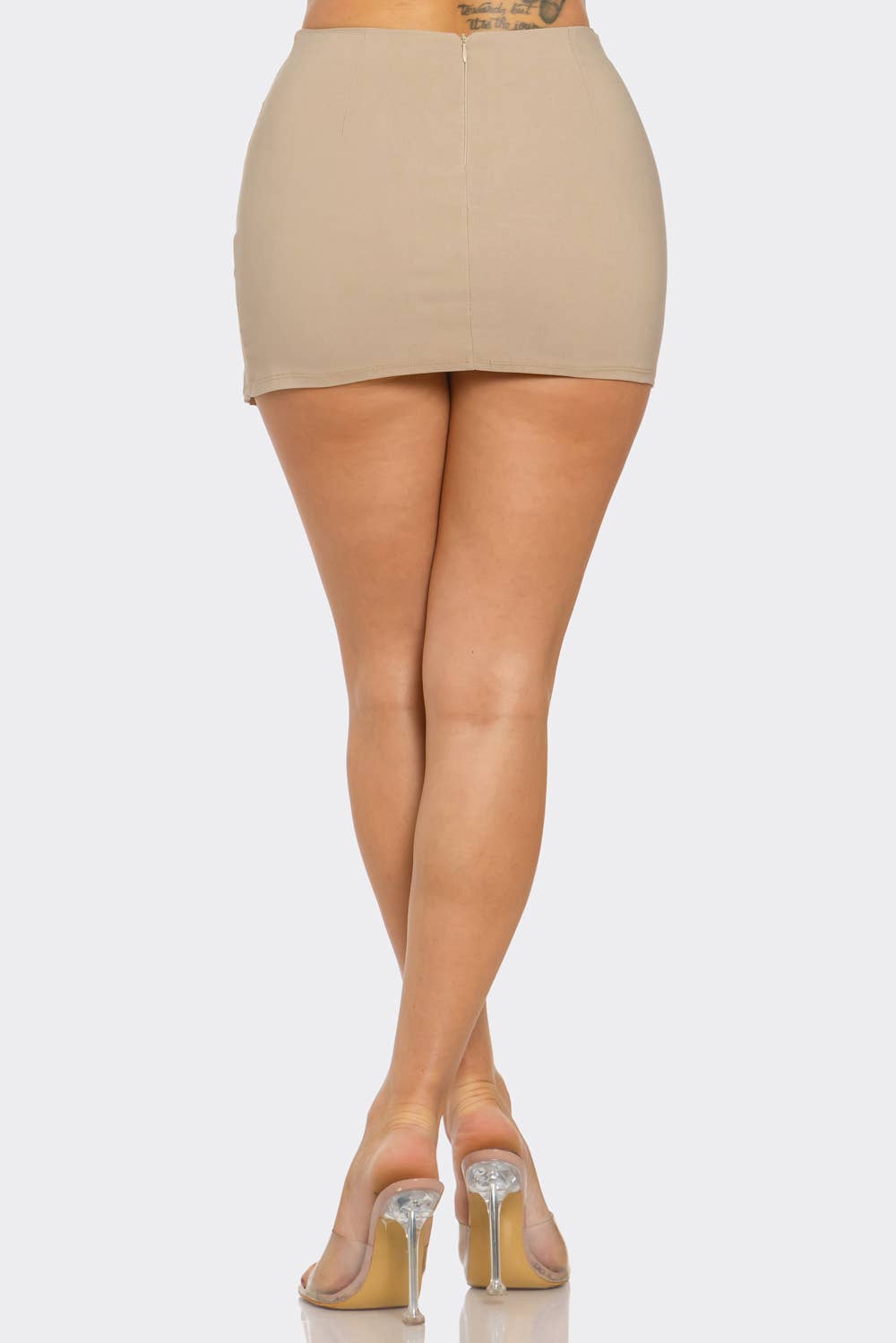 Open Side Shirring Detail Folded Waist Mini Skirt : Taupe