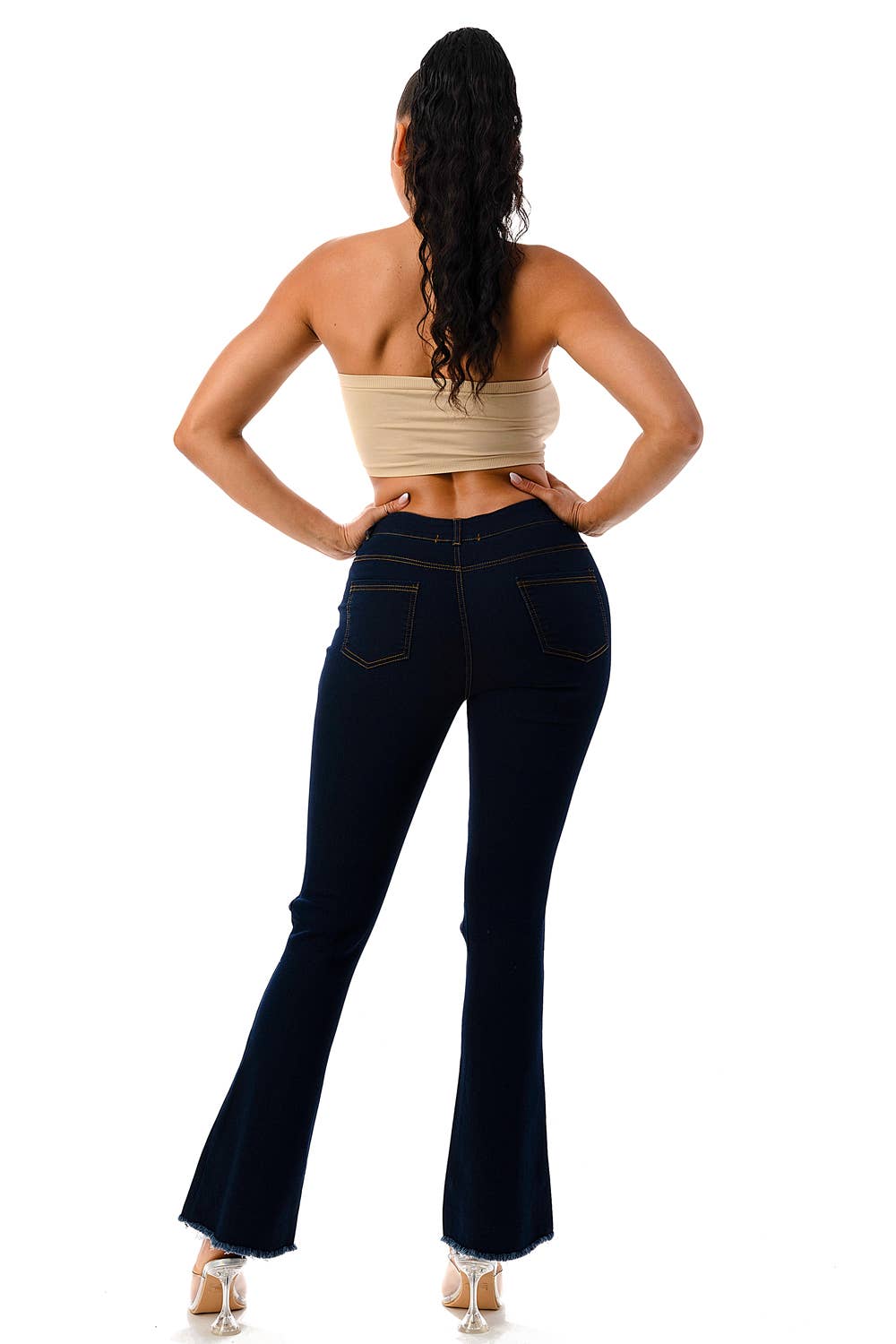 Slashed boot cut denim jeans