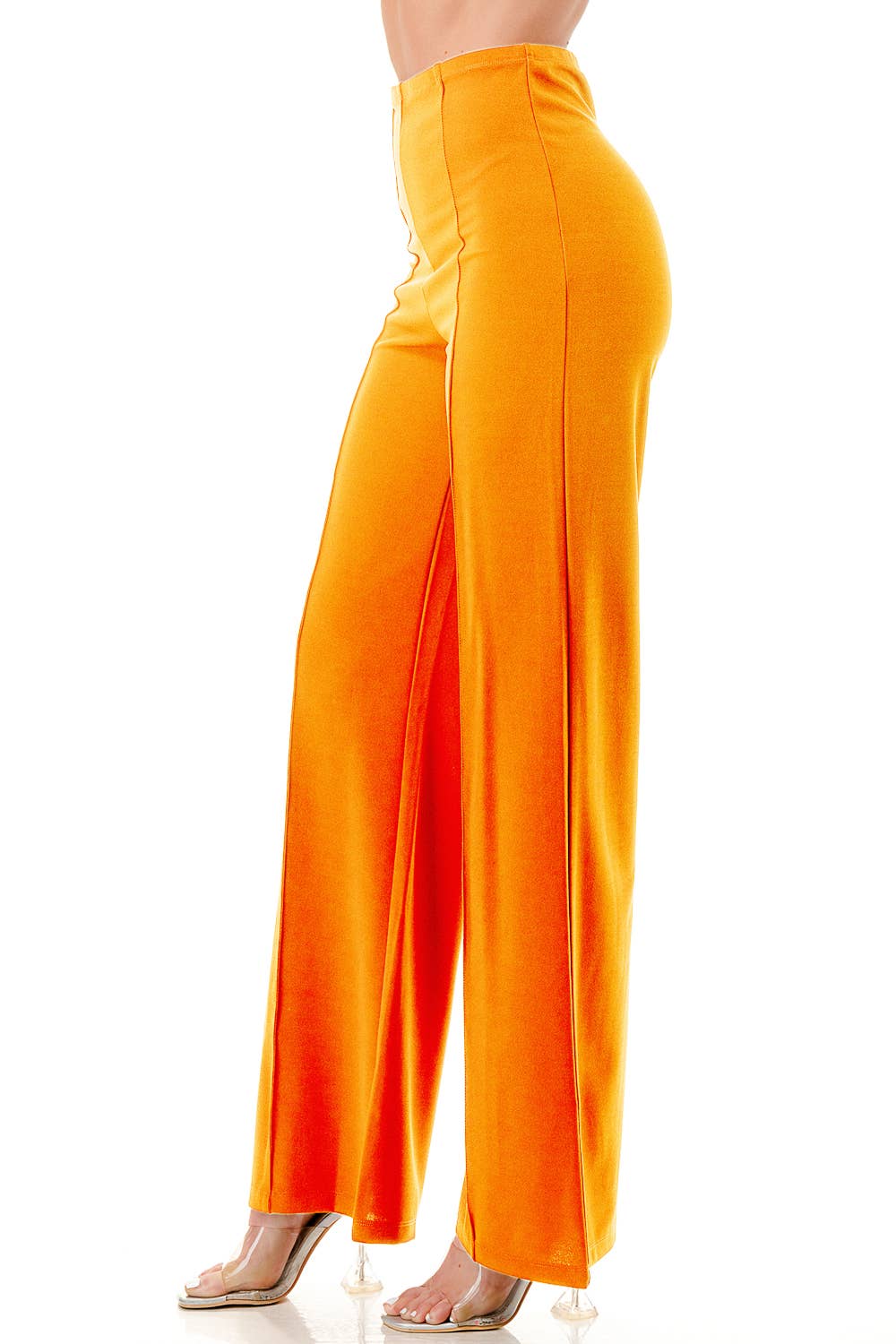 Solid orang formal dressy pants with seam front slim looking