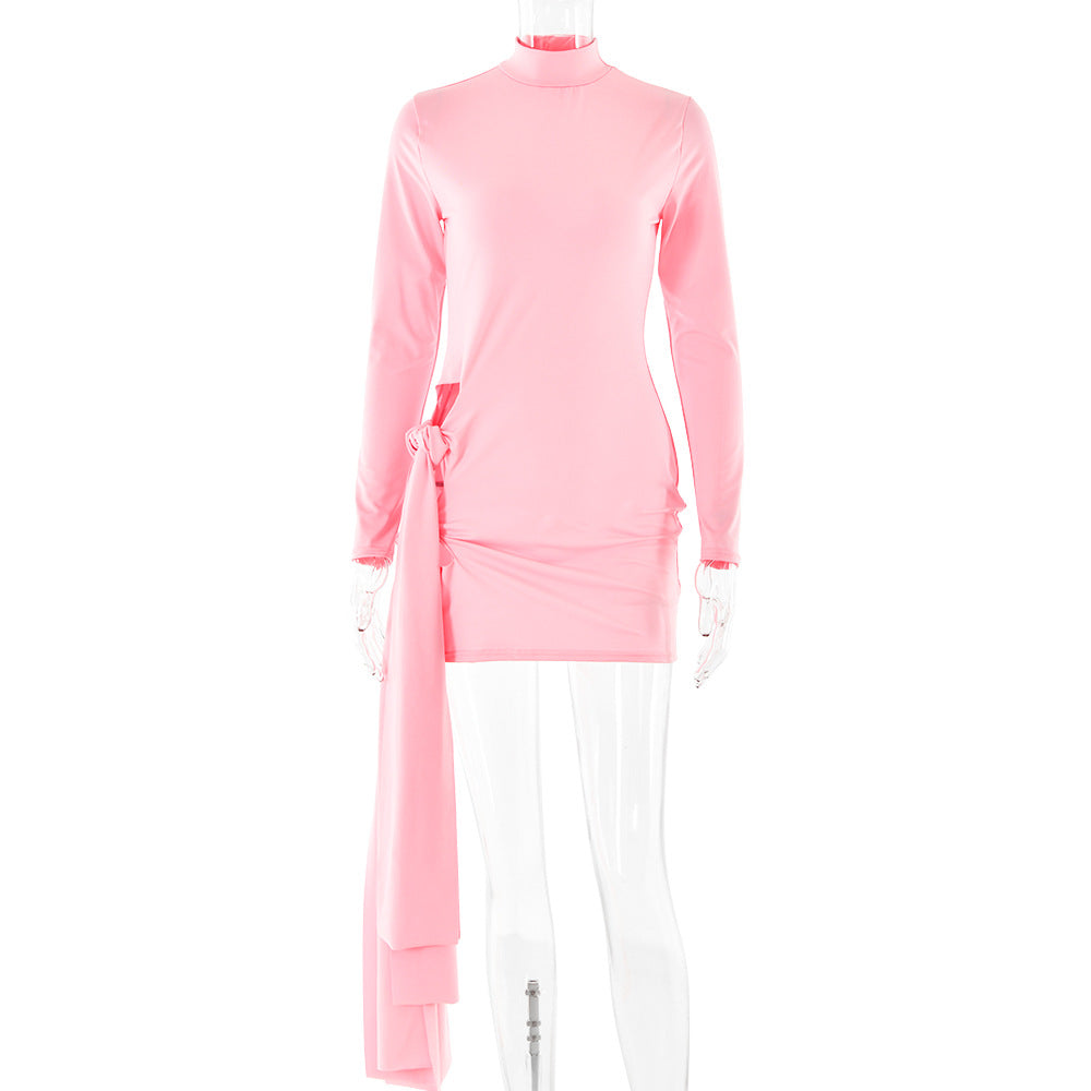 Spring Arrival Dress Sexy Round Neck Long Sleeve Slim Fit Hip Wrapped Short Dress Women