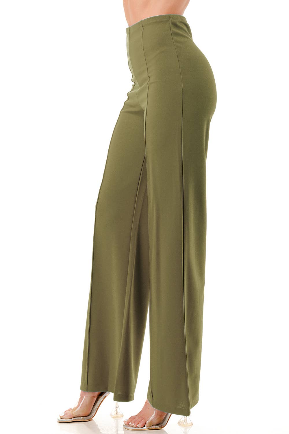 Olive color formal dressy pants with seam front slim looking