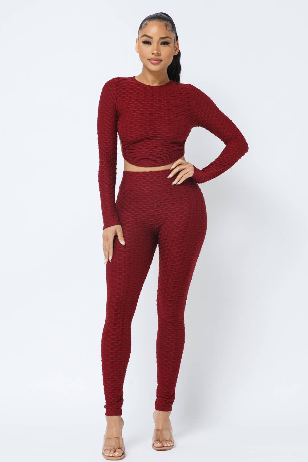 Honeycomb Open Back Tie Top and Leggings Set