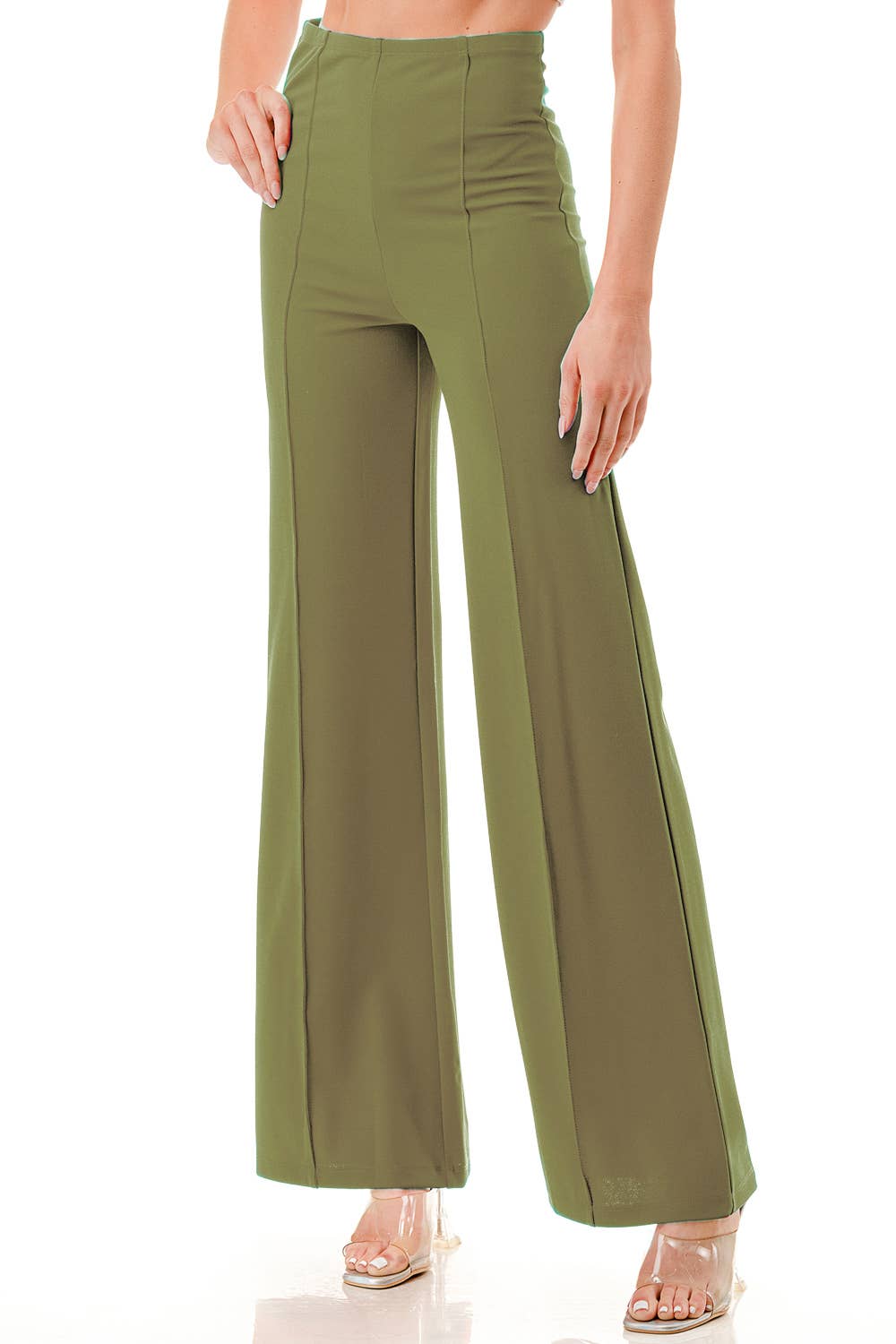 Olive color formal dressy pants with seam front slim looking