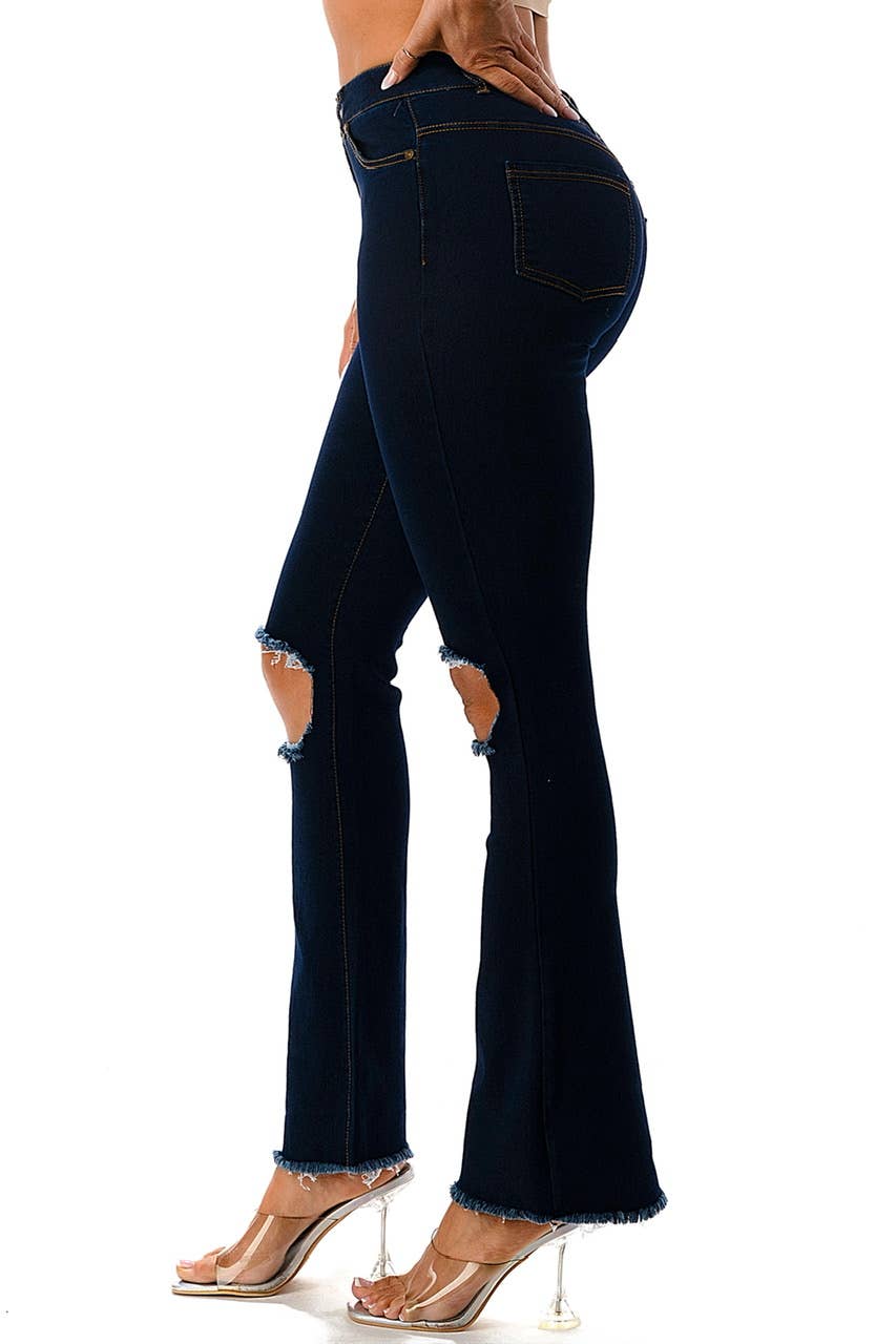 Slashed boot cut denim jeans