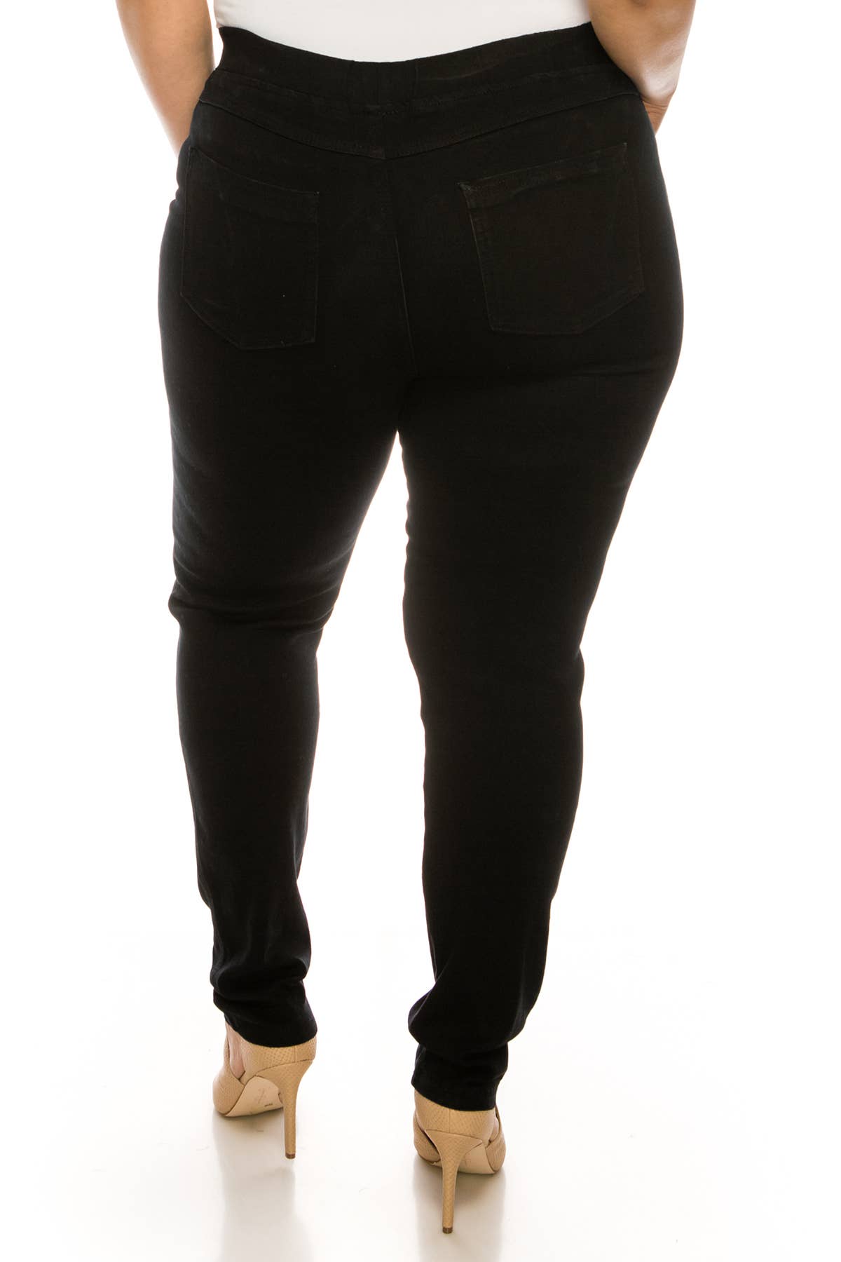Plus size pre washed basic pull on denim skinny jeggings: Dark Denim