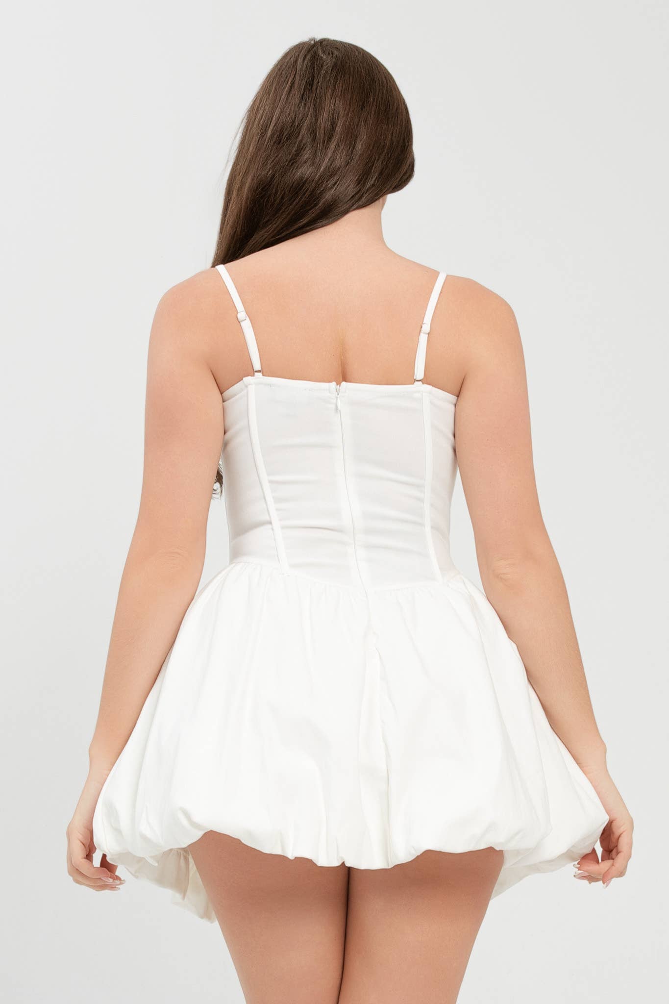 Corset Style Pleated Bubble Mini Dress: White / 2-2-2 (S-M-L)