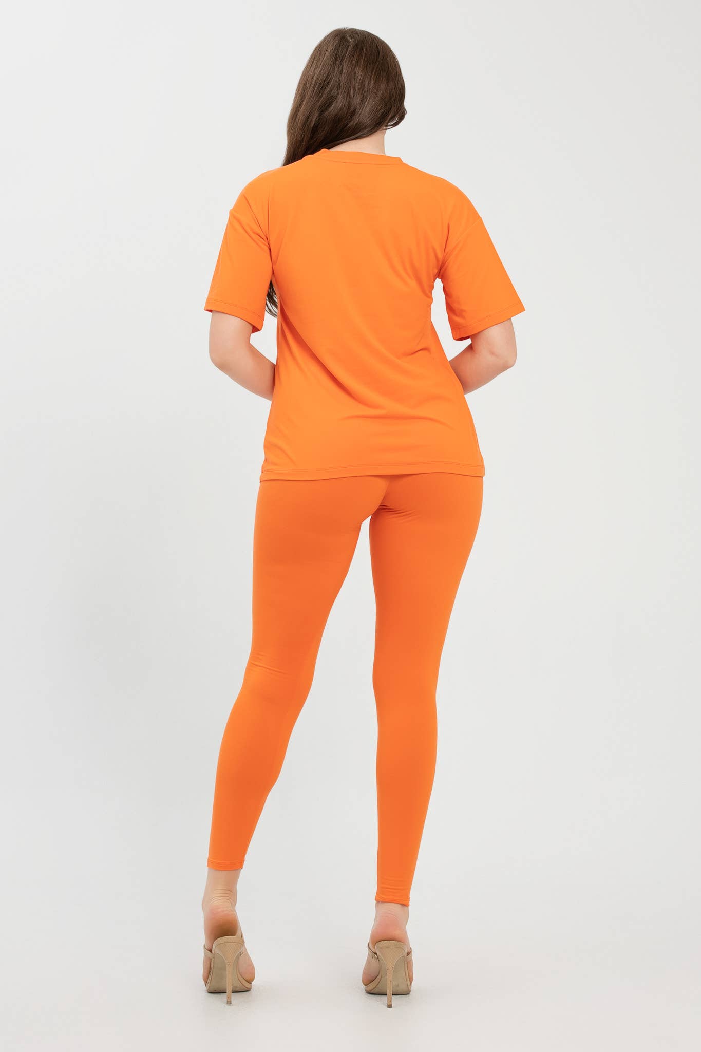 Brushed Dty Round Neck Top Leggings Set : Light Orange / 1-2-2-1 (S-M-L-XL)