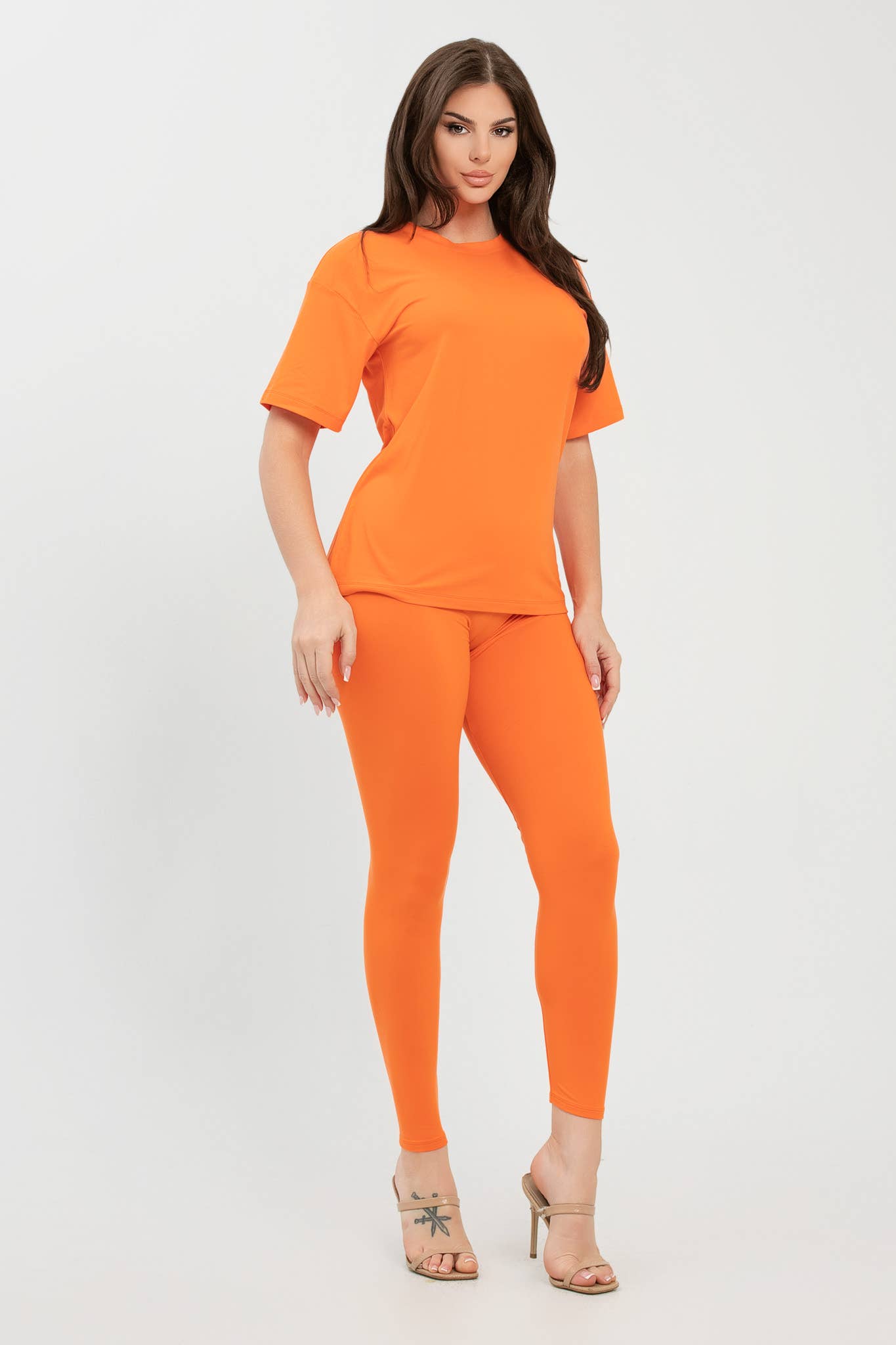 Brushed Dty Round Neck Top Leggings Set : Light Orange / 1-2-2-1 (S-M-L-XL)