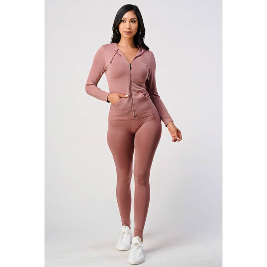 MAUVE HOODIE JACKET AND LEGGINGS SET
