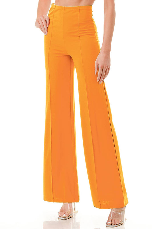 Solid orang formal dressy pants with seam front slim looking
