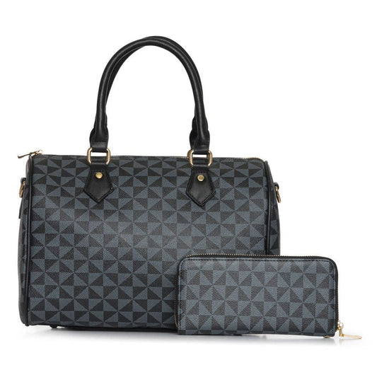 Ladies Fashion Inspired Duffle Bag w/Matching Wallet M20188: BLACK/BLACK