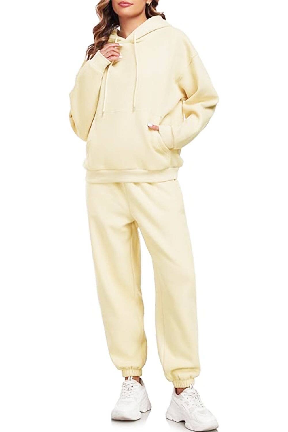 OVERSIZED HOODY AND JOGGER TRACKSUIT: Beige / XL