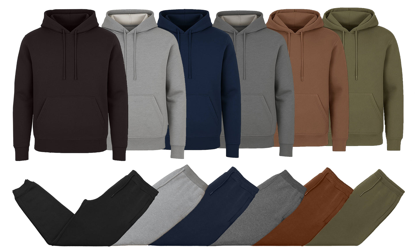 Men's 2-Piece Fleece Pullover Hoodie and Jogger Set: Brown / S