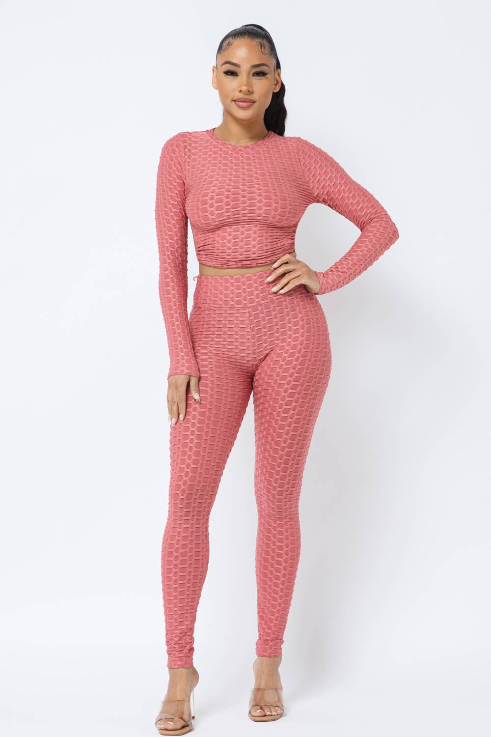 Honeycomb Open Back Tie Top and Leggings Set