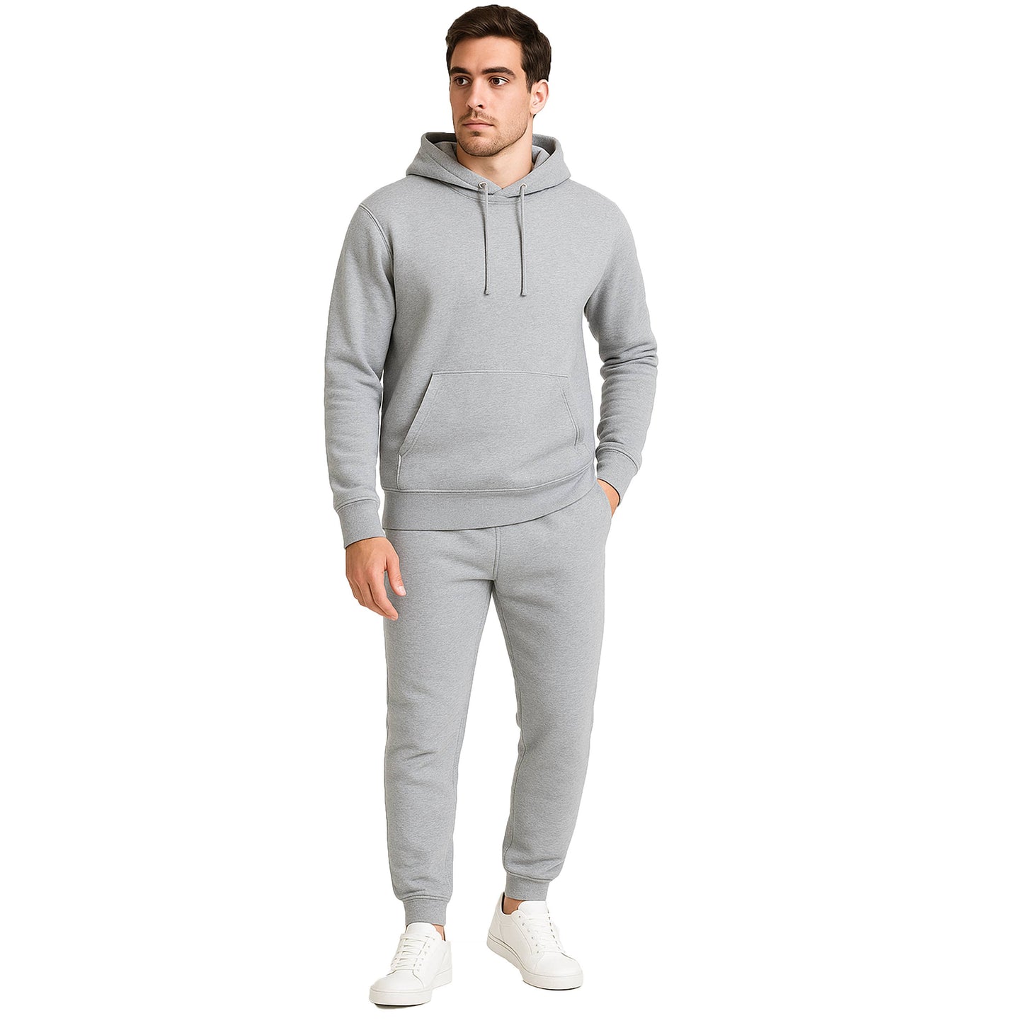 Men's 2-Piece Fleece Pullover Hoodie and Jogger Set: Brown / L