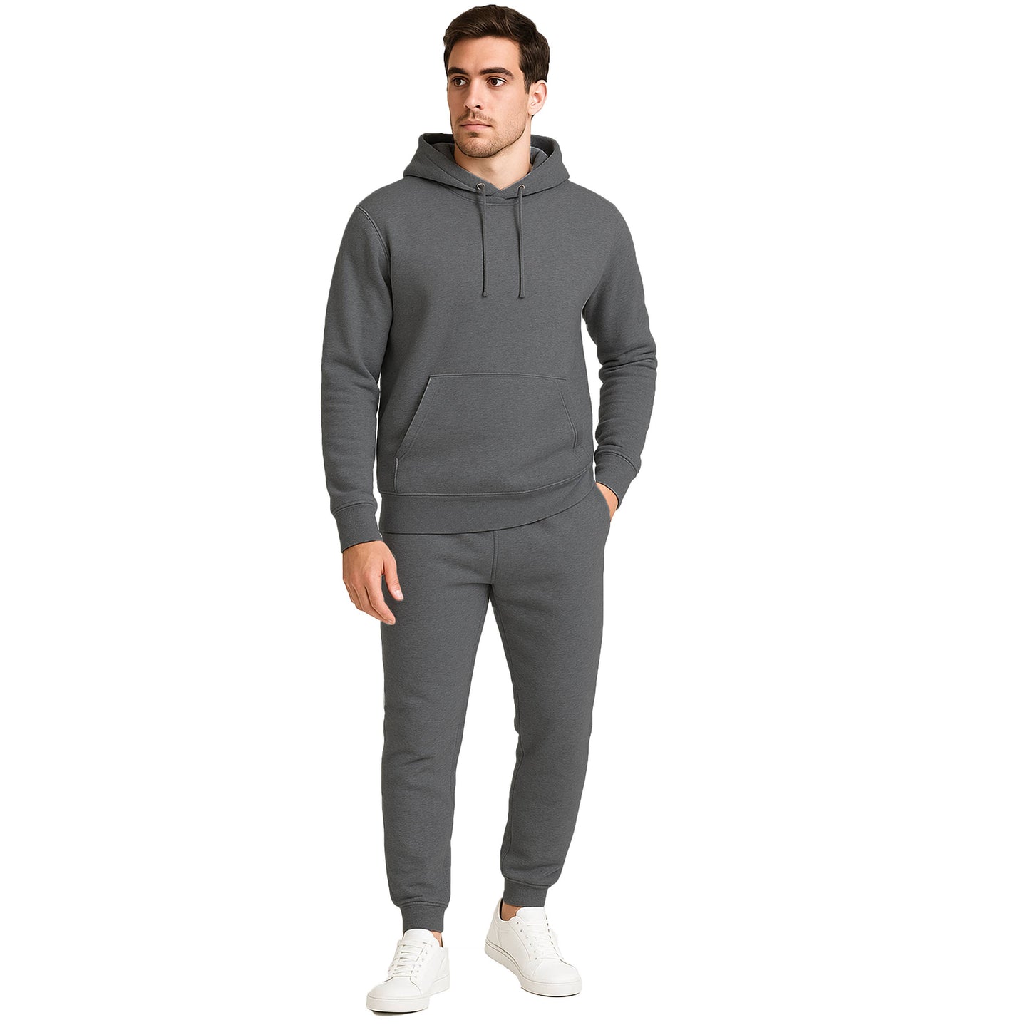 Men's 2-Piece Fleece Pullover Hoodie and Jogger Set: Brown / M