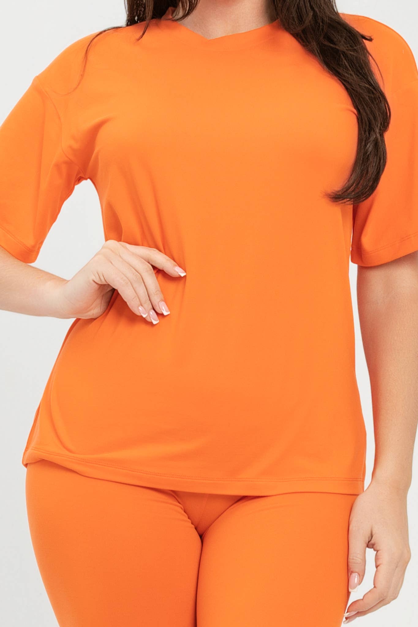 Brushed Dty Round Neck Top Leggings Set : Light Orange / 1-2-2-1 (S-M-L-XL)