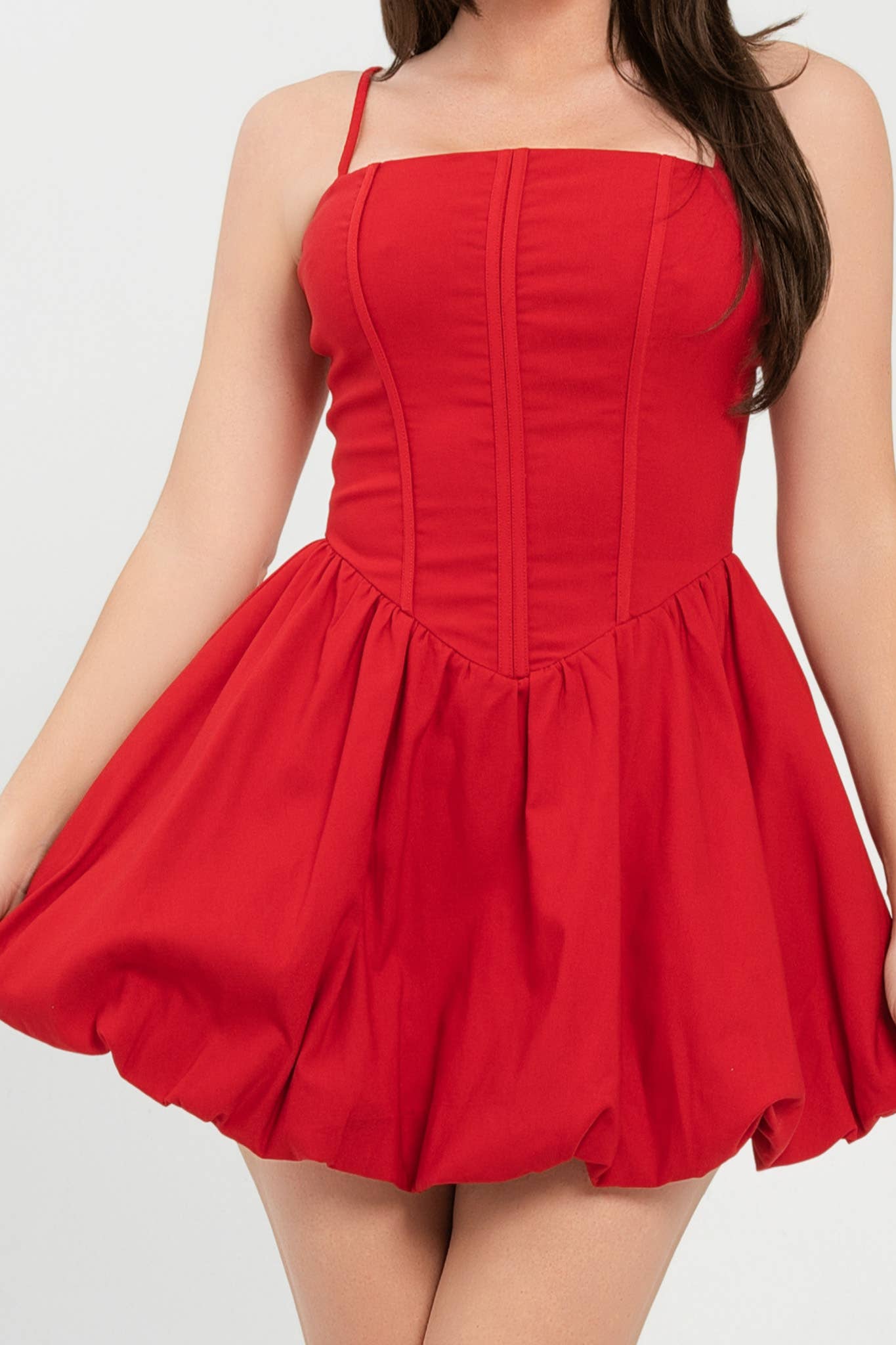 Corset Style Pleated Bubble Mini Dress: White / 2-2-2 (S-M-L)
