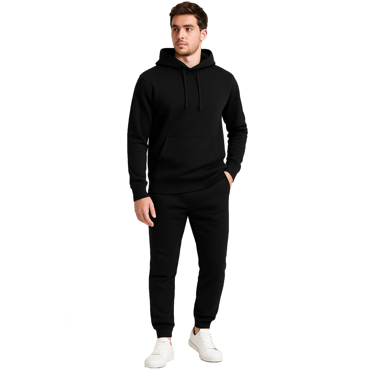 Men's 2-Piece Fleece Pullover Hoodie and Jogger Set: Olive / L