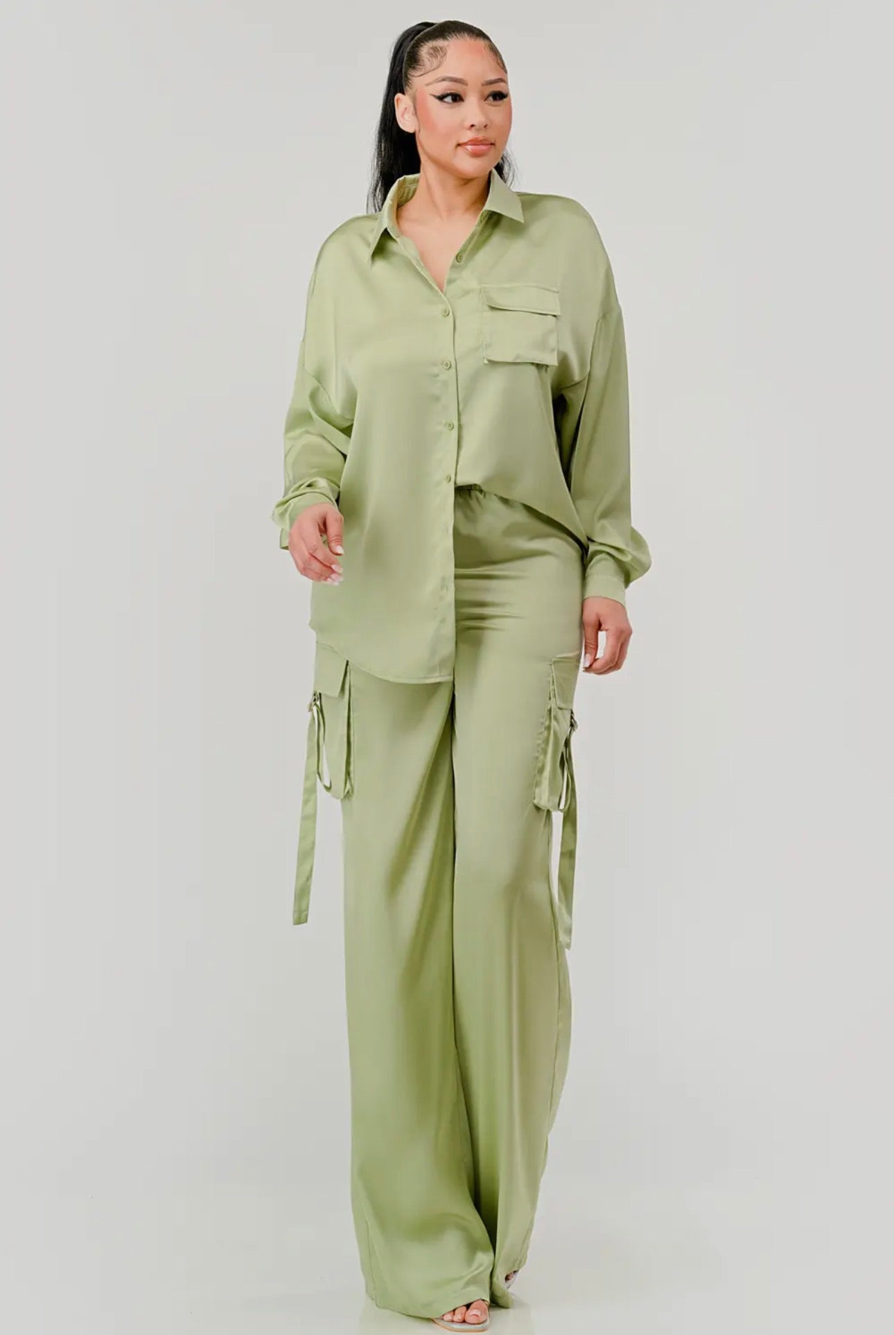 Satin Long Sleeve Cargo Set