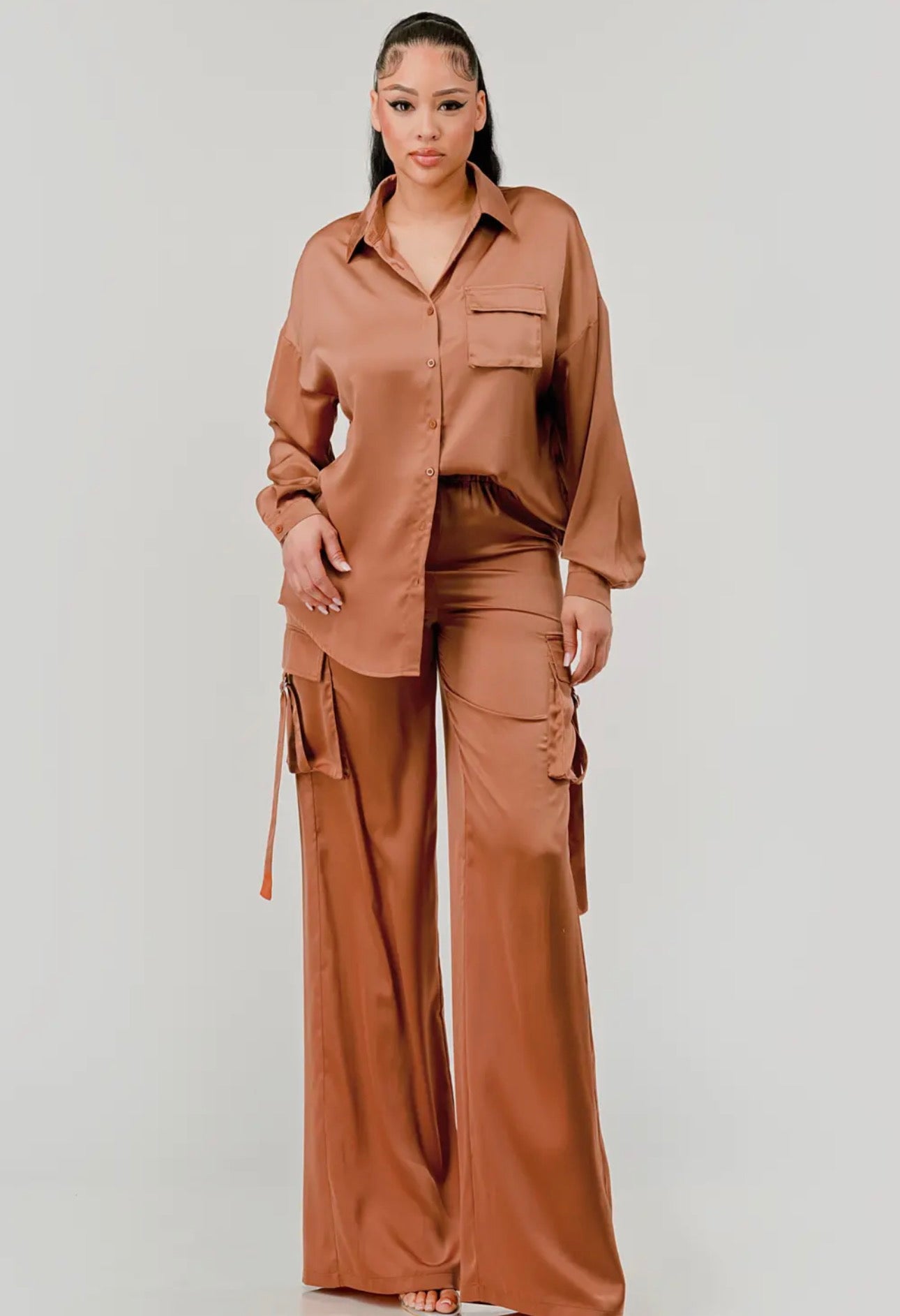 Satin Long Sleeve Cargo Set