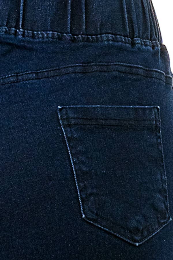 Plus size pre washed  basic  pull on denim skinny jeggings: Dark Denim