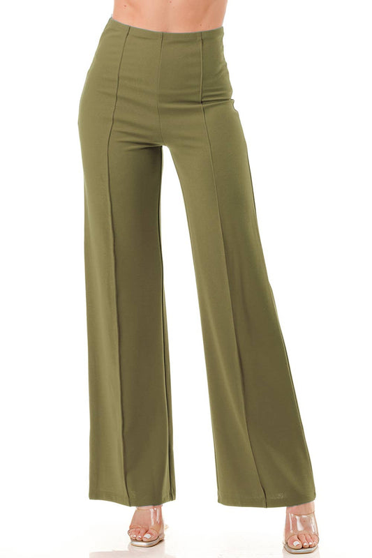 Olive color formal dressy pants with seam front slim looking