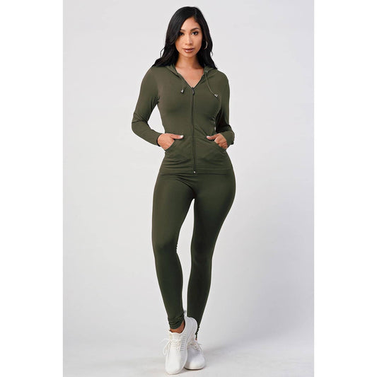 OLIVE HOODIE JACKET AND LEGGINGS SET