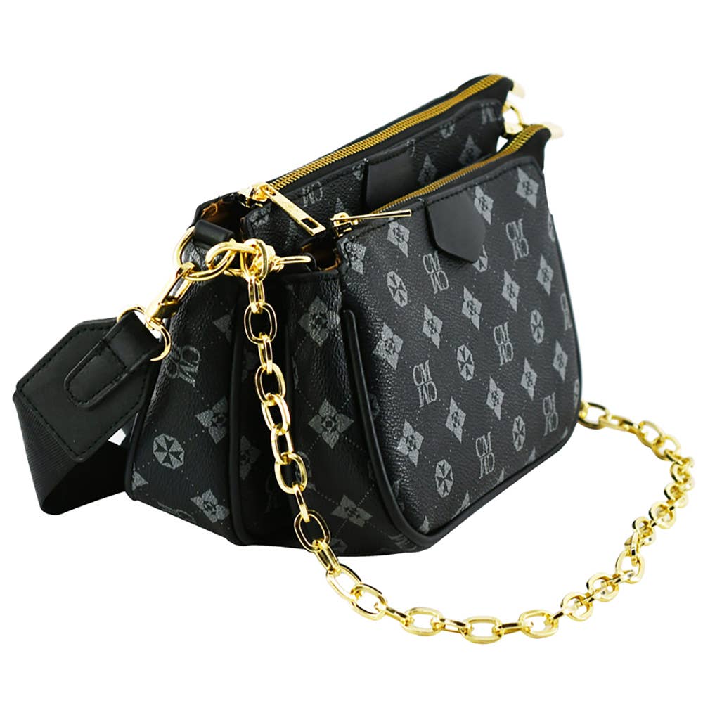CM748 Monogram 2-in-1 Crossbody Bag: Grey/Black