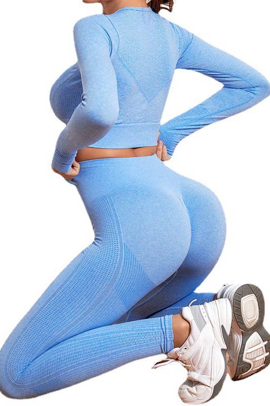 Seamless blue tone work out yoga legging with scrunch hip