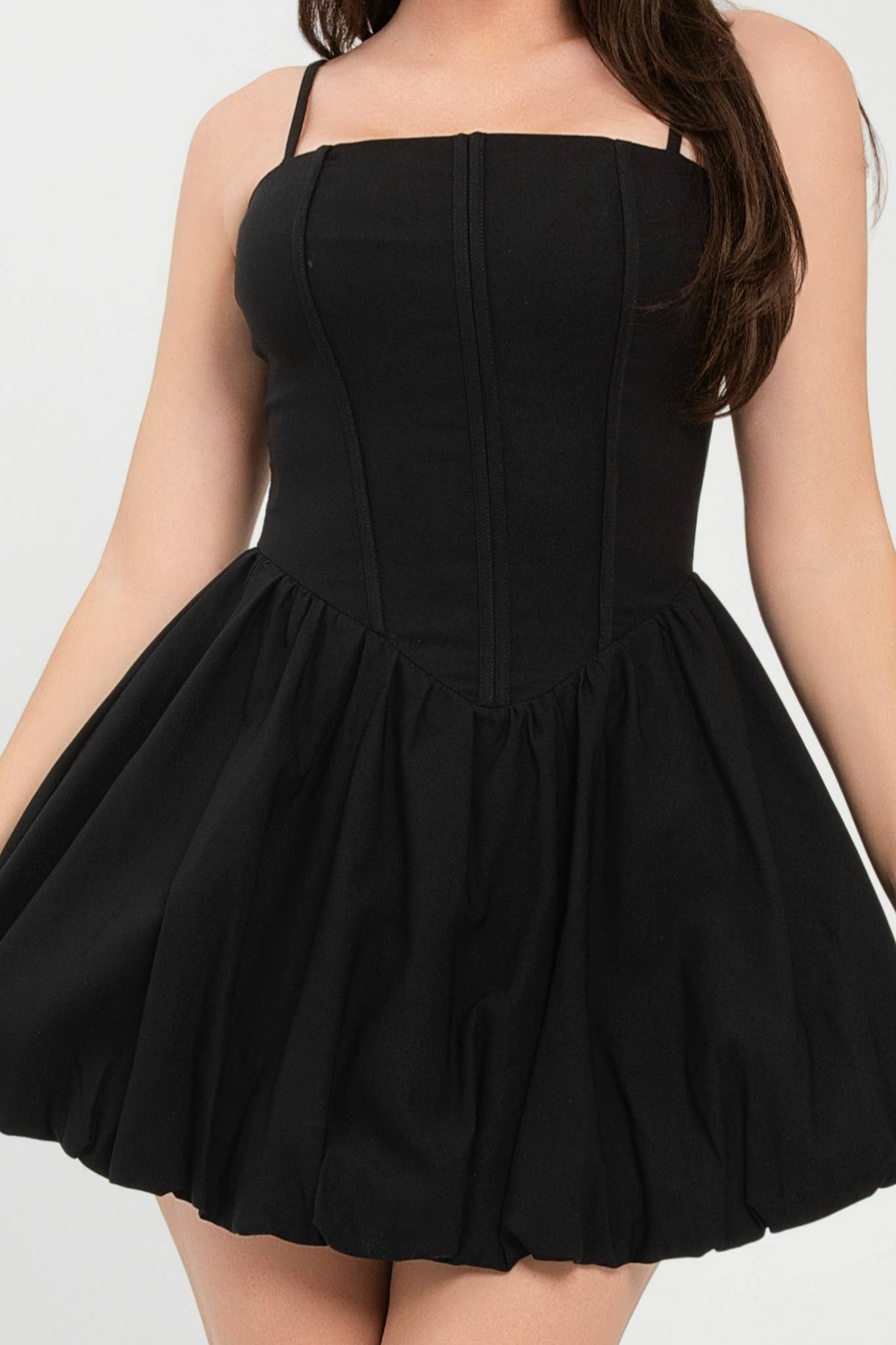 Corset Style Pleated Bubble Mini Dress: White / 2-2-2 (S-M-L)