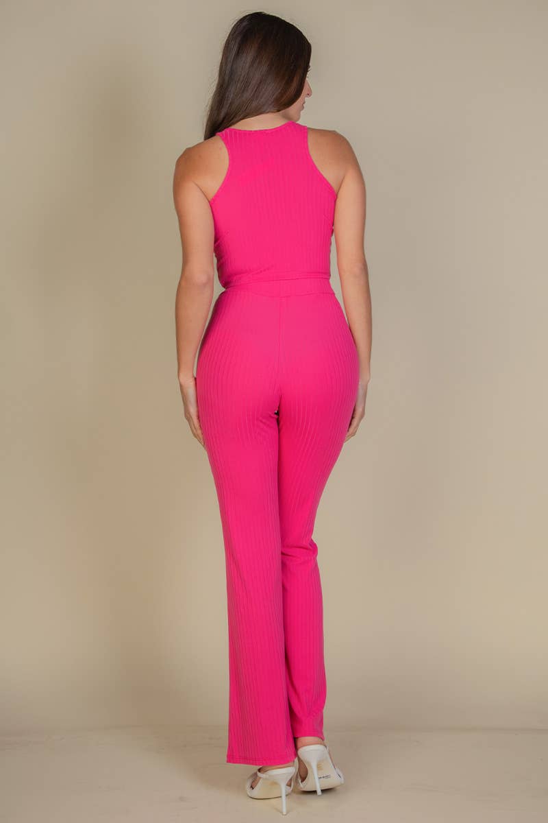 Ribbed Cropped Top and Bootcut Pants Sets: Taupe / M